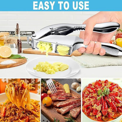 Garlic Press and Slicer 2 in 1, Rust Proof & Dishwasher Safe Professional Garlic Mincer Tool, Effortlessly Crush and Mince Garlic with this Ergonomic Handle-Garlic Slicer & Brush ANCQMI(Pear white)