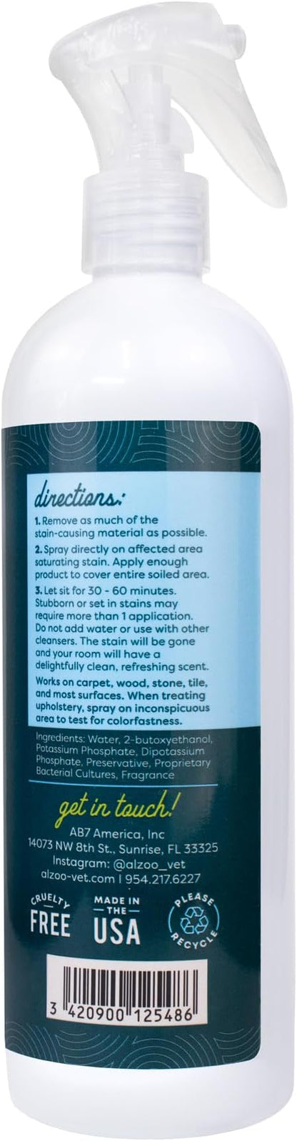 ALZOO Stain & Odor Remover, Quickly Lifts & Dissolves Pet Stains & Helps Eliminate Odors, 100% Plant-Based Active Ingredients, Citrus Vanilla Scent, 16 Fl. Oz Spray Bottle
