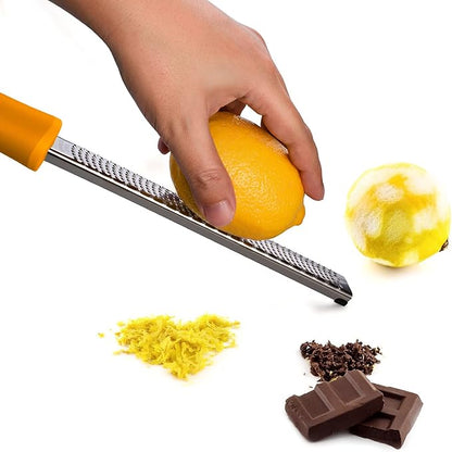 Lemon Zester, Stainless Steel Kitchen Cheese Grater, Plastic Cover Ergonomic Soft Orange Handle