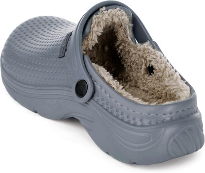 Womens Mens Fur Lined Clogs Waterproof Garden Shoes Winter Warm Fleece Lining Fuzzy House Home Slippers Indoor Outdoor Mules