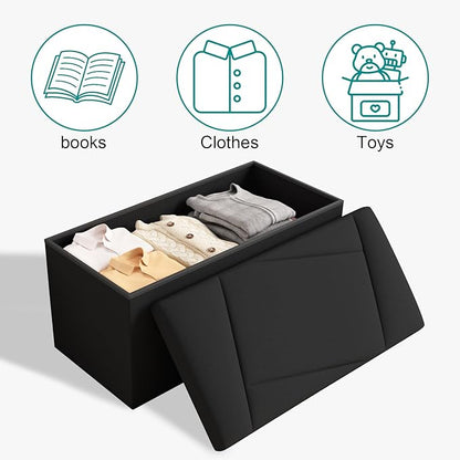 Folding Storage Ottoman Bench, 30 Inches Storage Chest, End of Bed Bench,Folding Ottoman for Bedroom, Entryway and Living Room, 30"x15"x15",Black