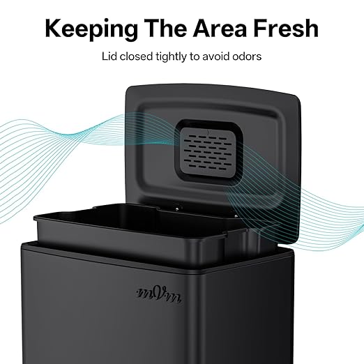 mVm 10.6 Gallon Heavy Duty Step Trash Can with Lid, Foldable Foot Pedal Bin for Kitchen Office Dormitory Home Rooms (Black)