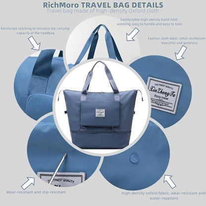 Large Capacity Foldable Travel Bag, Expandable lightweight Carry on Bag, Dry with Wet Separation Spor Duffel Bags