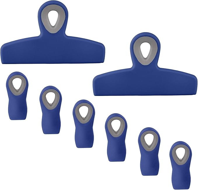 COOK WITH COLOR Bag Clips - Heavy Duty Chip Clip and Refrigerator Magnet Clips for Food Storage with Air Tight Seal Grip, Blue, Pack of 8
