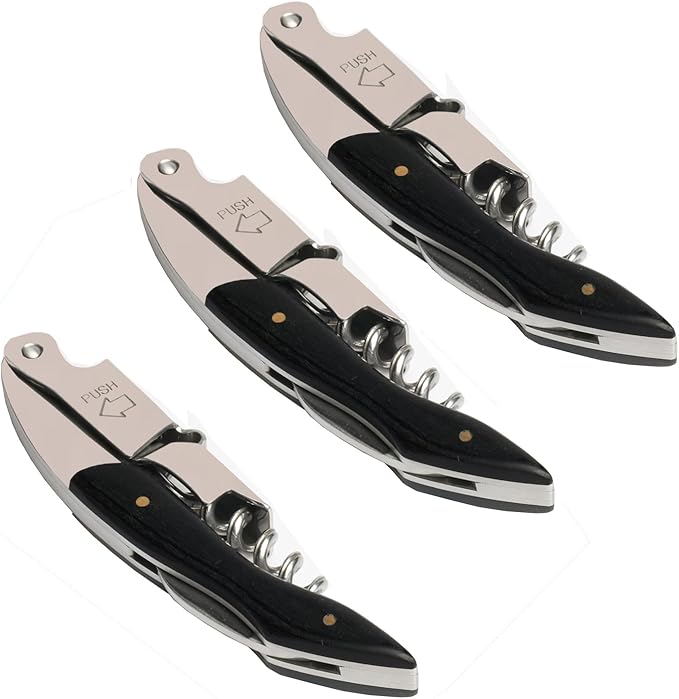 Professional Waiter Corkscrew Wine Key for Bartenders Set of 3,With Long Rosewood Handle Stainless Steel Handle Wine Opener for Bar Restaurant Waiters, Sommelier, Bartend (Black Wood 3 Packs)