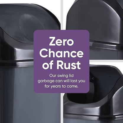 Superio Kitchen Trash Can with Swing Top Lid 9 Gallon Slim Waste Bin 37 Qt Sturdy Plastic Garbage Can Medium Recycling Bin for Office, Bathroom, Under Counter, Dorm, Bedroom (Dark Grey-2 Pack)