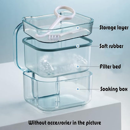 MURRI&MURRDI Retainer Case, Denture Bath Box with Strainer Basket, Mouth Guard Case, Braces Cleaner Cup, Cute Denture Cleaning Holder for Travel Retainer Storage Soak Container (B Blue)