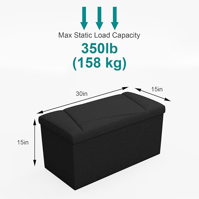 Folding Storage Ottoman Bench, 30 Inches Storage Chest, End of Bed Bench,Folding Ottoman for Bedroom, Entryway and Living Room, 30"x15"x15",Black