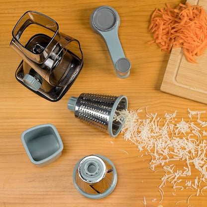 Cheese Grater Vegetable Cheese Shredder Slicer Grater for Kitchen 3 Changeable Blades for Cheese Potato Zucchini Nuts Chocolate (Grey Blue)