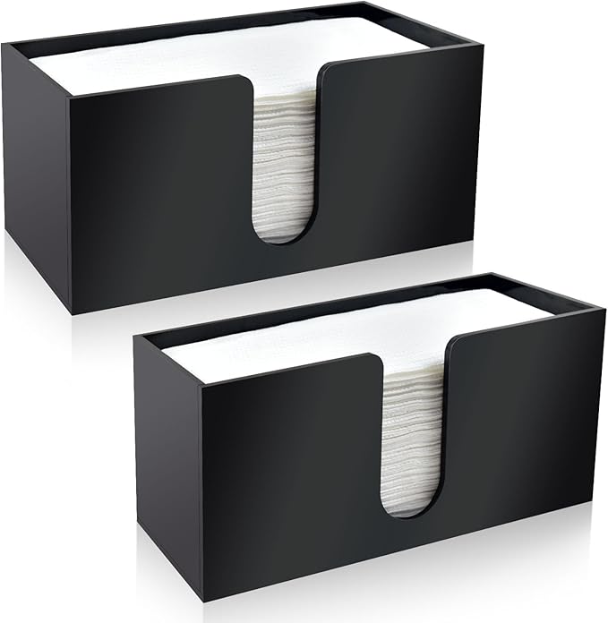 2Pack Paper Towel Holder Countertop, Black Acrylic Napkin Dispenser, Multifold Paper Towel Dispenser for Z-fold C-fold MultiFold Trifold-Bathroom Toilet Kitchen Restaurant