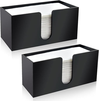 2Pack Paper Towel Holder Countertop, Black Acrylic Napkin Dispenser, Multifold Paper Towel Dispenser for Z-fold C-fold MultiFold Trifold-Bathroom Toilet Kitchen Restaurant