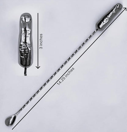 National Finger Company, Finger Cocktail Stirrer, Tipsy Finger, 36 cm, Stainless Steel Life-Size Finger Spoon, Funny Bar Spoon, Novelty Cocktail Stirrer, Gag Gift, Quirky Bar Tool