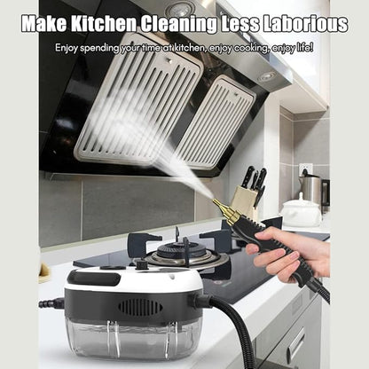 2500W Portable Handheld Steam Cleaner, High Temperature Pressurized Steam Cleaning Machine with Brush Heads for Kitchen Furniture Bathroom Car, US Plug 110V (White)