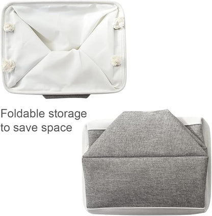 Storage Basket for Shelves - 17X15X12 inch 2 Pack Fabric Cube Storage Bin Collapsible Baskets for Organizing with Rope, Storage Box for Cloth Decorative (White & Grey)