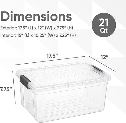 Superio Clear Storage Boxes with Lids, 20 Quart Plastic Container Bins for Organizing, Stackable Crates, BPA Free, Non Toxic, Odor Free, Organizers for Home, Office, School, and Dorm