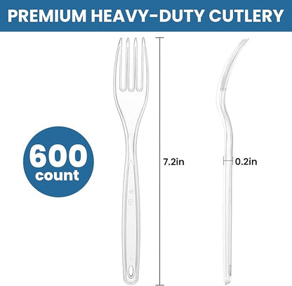 [600 Count] Clear Plastic Utensils 600 Disposable Forks Silverware Bulk Forks Bulk Heat Resistant Heavy Duty Silverware
