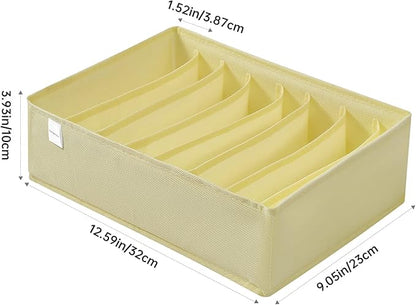 4 Packs T-shirt Drawer Organizers for Clothing,8 Grids Compartment Wardrobe Storage Box, Washable Clothes Organizer for Folded Clothes, Legging, Silk Scarve-Beige