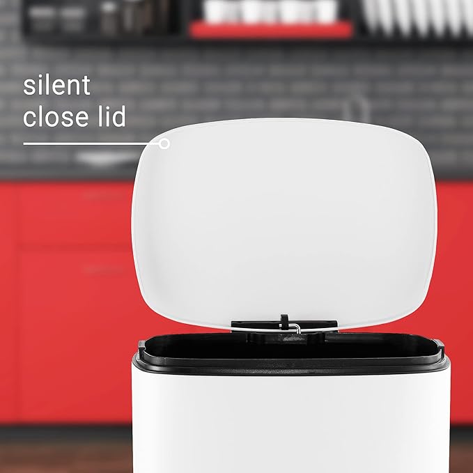 happimess HPM1006C Connor Rectangular Trash Can with Soft-Close Lid and Free Mini Trash Can, Modern Fingerprint Proof for Home, Kitchen, Office, Large:12.98 Gallon Small:1.3 Gallon, White
