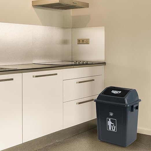 4-Pack 8 Gallon Kitchen Trash Can with Swing Lid, Plastic Kitchen Garbage Can, Gray