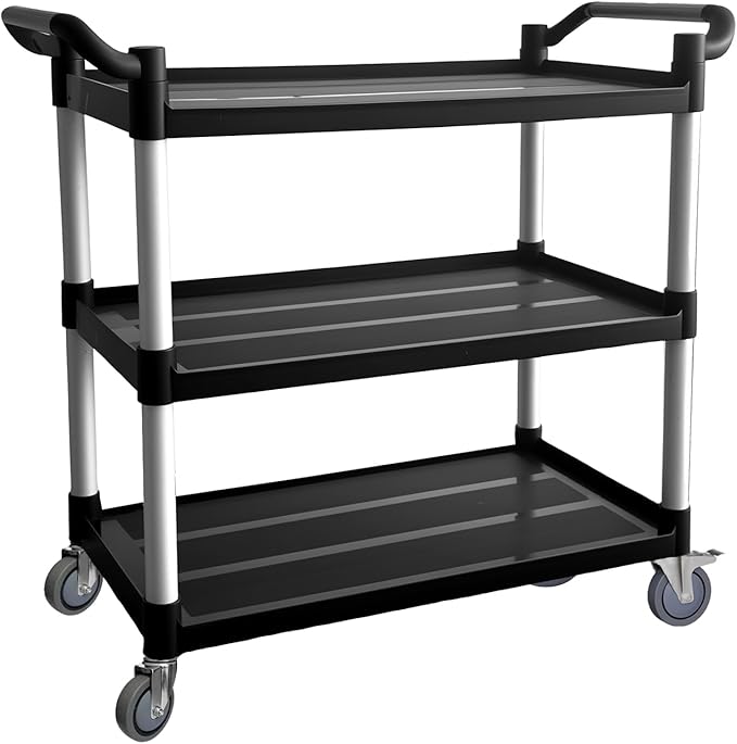 Plastic Utility Cart with Anti-Tangle Wheels, Solid Armrests, 450 Lbs Heavy Duty Capacity, 3-Tier Rolling Serving Cart for Home, Office, Restaurant, Warehouse.40 × 19.7" × 38"