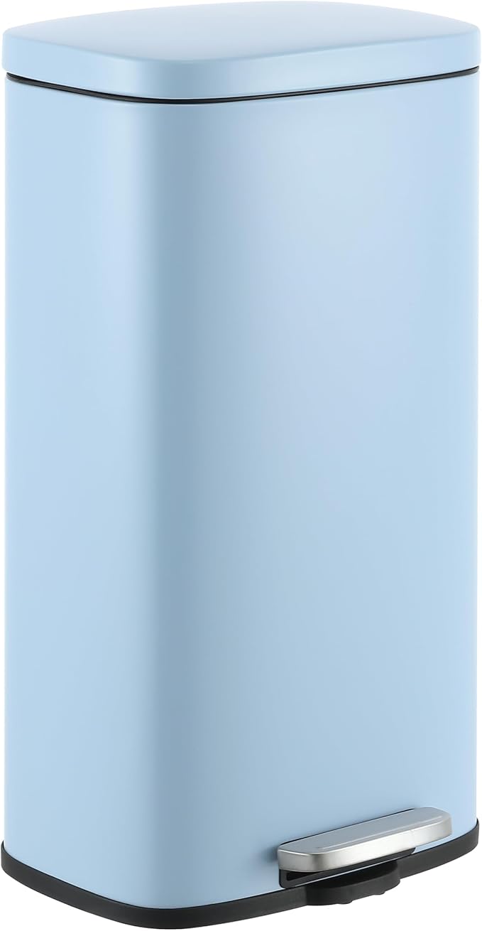 happimess HPM1011G Curtis 8-Gallon Step-Open Trash Can, Fingerprint Resistant, Modern, Minimalistic for Home, Kitchen, Laundry Room, Office, Bedroom, Bathroom, Tide Pool Blue