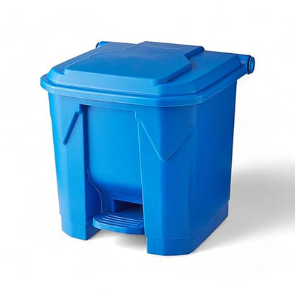 PRO&Family Step-On Trash Can with Lid, Plastic Waste Bin, Foot Pedal Operation (Blue, 8 Gallon)