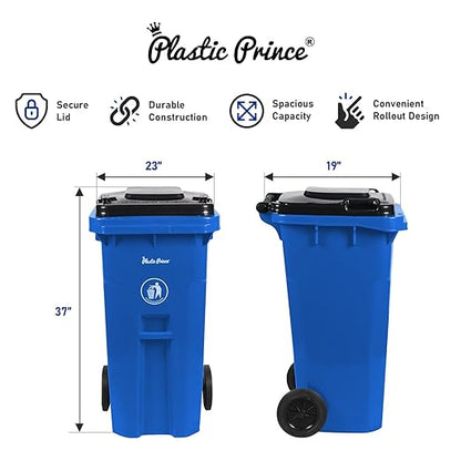 32 Gallon Trash Can Outdoor Recycling Bin with Lid and Wheels Heavy Duty Rolling Garbage Can with Lid Blue Recycle Bin with Wheels for Warehouses Hospitals Restaurants Offices