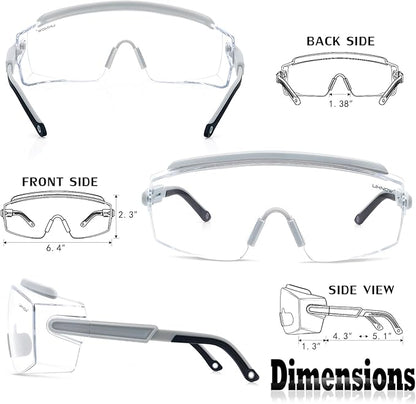 UKNOW Safety Goggles Over Glasses, Safety Glasses Anti Fog Wraparound Eye Protection, Protective Eyewear ANSI Z87.1