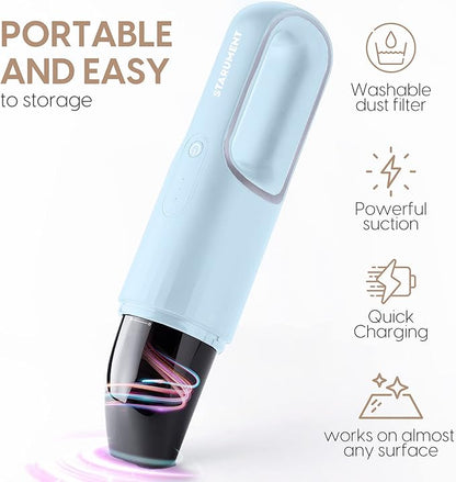 STARUMENT Portable Hand Vacuum Cleaner Handheld Cordless Cleaner for Dust, Pet Hair Dirt Home, Car Interior Lightweight, Easy to Use, Compact Design Battery Rechargeable with USB-C Cable (Blue)