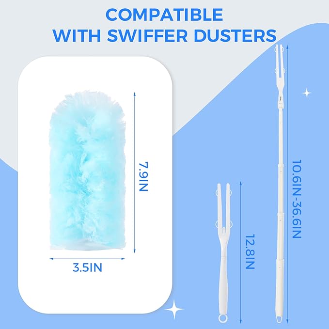 30 PCS Disposable Dusters Refills, 360 Degree Microfiber Duster Refills Kit with Extended Handle, Electrostatic Disposable Duster for Cleaning (1 Long Handle + 1 Short Handle + 30 Refills)