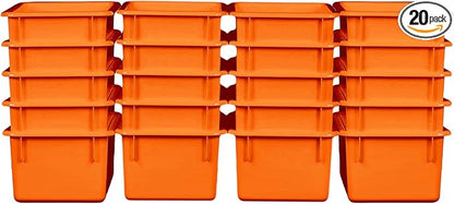 Wood Designs Cubby Storage Bin, Heavy Duty Plastic Containers for Kids Orange Cubby Tray Set of 20