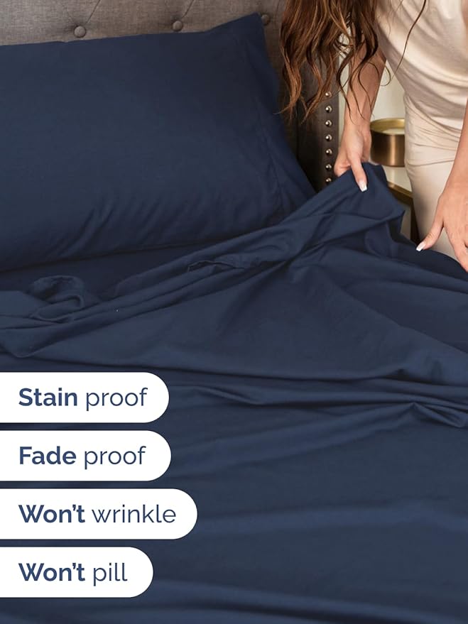 Extra Deep Pocket Twin XL Sheets - 3 Piece Breathable & Cooling Bed Sheets - Hotel Luxury Bed Sheet Set - Soft, Wrinkle Free & Comfy - Easily Fits Extra Deep Mattresses - Deep Pocket Navy Blue Sheets
