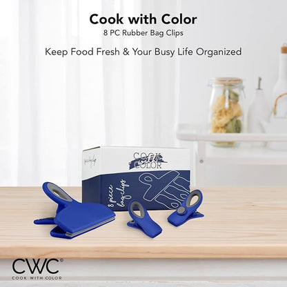 COOK WITH COLOR Bag Clips - Heavy Duty Chip Clip and Refrigerator Magnet Clips for Food Storage with Air Tight Seal Grip, Blue, Pack of 8