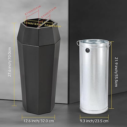 Dyna-Living Commercial Heavy-Duty Trash Cans Outdoor Garbage Can with Lid Large Trash Cans with Inside Cabinet for Patio, Black Stainless Steel Garbage Can Commercial Indoor Trash Bin for Lobby