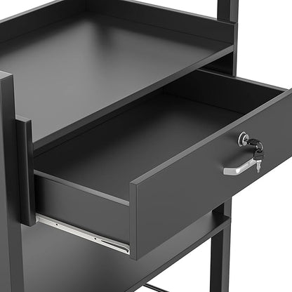 Paddie Salon Trolley Cart, Salon Tray Wooden Mobile Utility Cabinet with 1 Drawer 2 Trays, Rolling Storage Station Medical Esthetic Supply Holder for Beauty Spa (1 Drawer, Black)