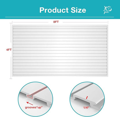 NeatiEase Slatwall Panel Wall Storage Systems, 4 x 8ft Slat Wall Paneling Garage Wall Organizer, Heavy Duty Wall Mounted PVC Wall Rack (White)