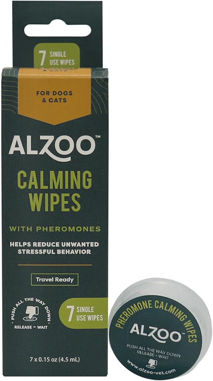 ALZOO Calming Wipes with Pheromones for Cats and Dogs, On The Go Wipes Helps Reduce Stressful Behavior, 0.15 Ounce