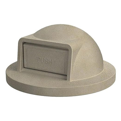 42 Gallon Circle 100% Recycled Plastic Heavy Duty Indoor or Outdoor Commercial Trash Can with Push Open Dome Lid and Internal Liner | Great for Schools and Businesses - Beige Granite