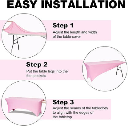Trlyc 2 Pack 8FT Spandex Table Cloth - 96 x 30 Inch Rectangular Stretch Tablecloth, Wrinkle Resistant Scretch Table Cover for Wedding, Party, Banquet, Picnic, Outdoor Decoration (2Pcs,Pink)