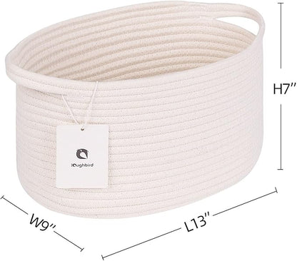 Medium and Large Woven Basket//With Handle, Used for Toys and Fabric Storage Basket used for Storing xl Storage Box, Decorative Storage Box Room 2pack (13L*9W*7H White, L13×W9×H7)