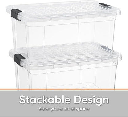 Superio Storage Bins with Lids- 4 Pack, 6.6 Qt Clear Boxes for Organizing, Stackable Plastic Containers- BPA Free, Non-Toxic, Odor Free, Organizer for Home, Office, Dorm