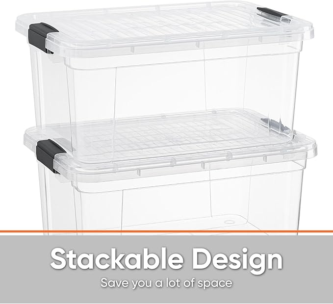 Superio Storage Bins with Lids- 2 Pack, 6.6 Qt Clear Boxes for Organizing, Stackable Plastic Containers- BPA Free, Non-Toxic, Odor Free, Organizer for Home, Office, Dorm