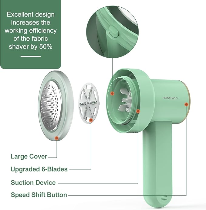 Fabric Shaver Fuzz Remover Rechargeable, HOMEASY Electric Lint Remover Shaver with 3 Blades & LED Digital Display, Sweater Couch Fabric Pill Shaver for Sweater, Couch, Furniture