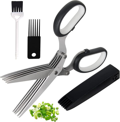 ShangTianFeng salad scissors, HerbScissors with 5 Blades and Cover,Kitchen 5 Stainless Steel Blade Herb Cutting Shears Scissors, ShreddingScissors for Paper,Food Salad Herb Cilantro Cutter Mincer