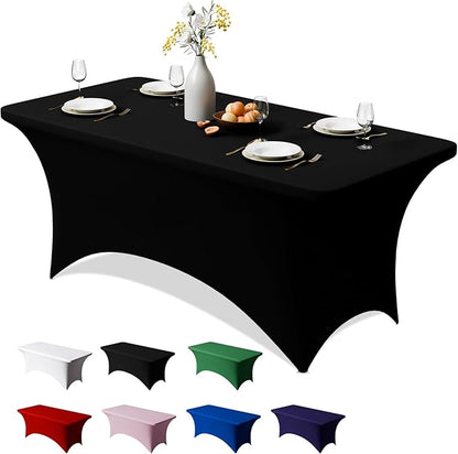 Trlyc 1 Pack 4FT Spandex Table Cloth - 48 x 30 Inch Rectangular Stretch Tablecloth, Wrinkle Resistant Scretch Table Cover for Wedding, Party, Banquet, Picnic, Outdoor Decoration (1Pcs,Black)