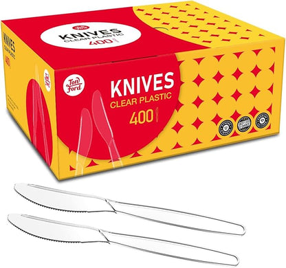 400 Count Plastic Knives Heavy Duty Clear Utensils, Heat Resistant, Solid and Durable Disposable Knives Bulk, Premium Plastic Knives heavy duty for Party Supply