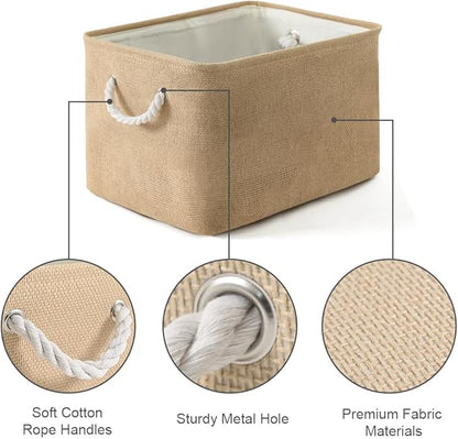 Organization and Storage Basket for Organizing - 17X15X12 inch 2 Pack Collapsible Baskets for Shelves, Fabric Storage Cubes with Rope, Storage Box for Cloth Decorative Gift (Beige)