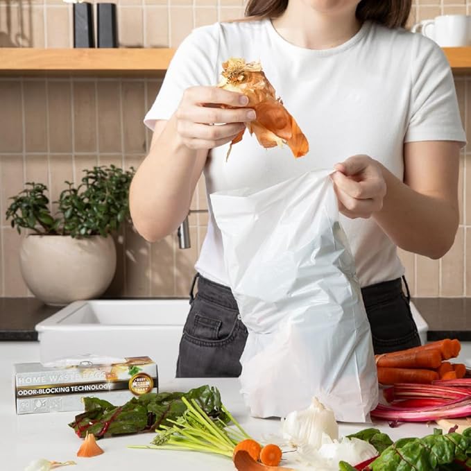 BOS Odor-Sealing Kitchen, Home & Food Small Trash Bags for Waste- Disposable Bags - Scent & Smell Free [Size S, Color White] (90 count, Pack of 2) (180 Bags)★Brand-new packaging!