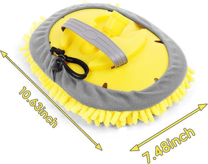 Dual-Use Car Wash Mop – 10" x 8" Chenille Washing Kit with Adjustable Handle Grip Fits for Telescopic Extension Pole, Scratch-Free Cleaning for Cars, Windows, RVs, and Solar Panels (Pole NOT Included)