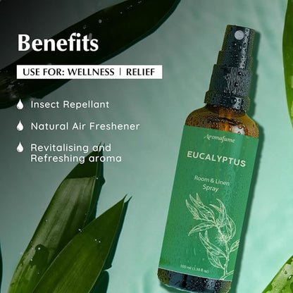 Eucalyptus Room, Linen & Pillow Spray by Aromafume | 100ml/3.38 fl oz | with Pure Eucalyptus Essential Oil | Aromatherapy | Mist for Bedding, Fabrics